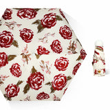 Red Rose Mini 5-Fold Umbrella - Portable, Anti-UV, Black Glue Coating - Front View