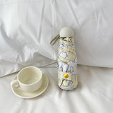 White Rabbit Mini 5-Fold Umbrella - Portable, Anti-UV, Black Glue Coating - Front View