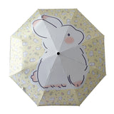 White Rabbit Mini 5-Fold Umbrella - Portable, Anti-UV, Black Glue Coating - Side View