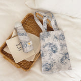 Haze Blue Flowers Mini 5-Fold Umbrella - Portable, Anti-UV, Black Glue Coating - Front View