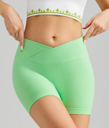 Apple Green Yoga Shorts - Seamless, High Waist, Tummy Control Size S - Top-Down View