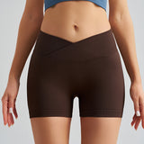 Dark Brown Yoga Shorts - Seamless, High Waist, Tummy Control Size S - Front View