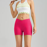 Watermelon Red Yoga Shorts - Seamless, High Waist, Tummy Control Size S