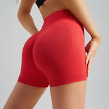 Watermelon Red Yoga Shorts - Seamless, High Waist, Tummy Control Size S - Front View