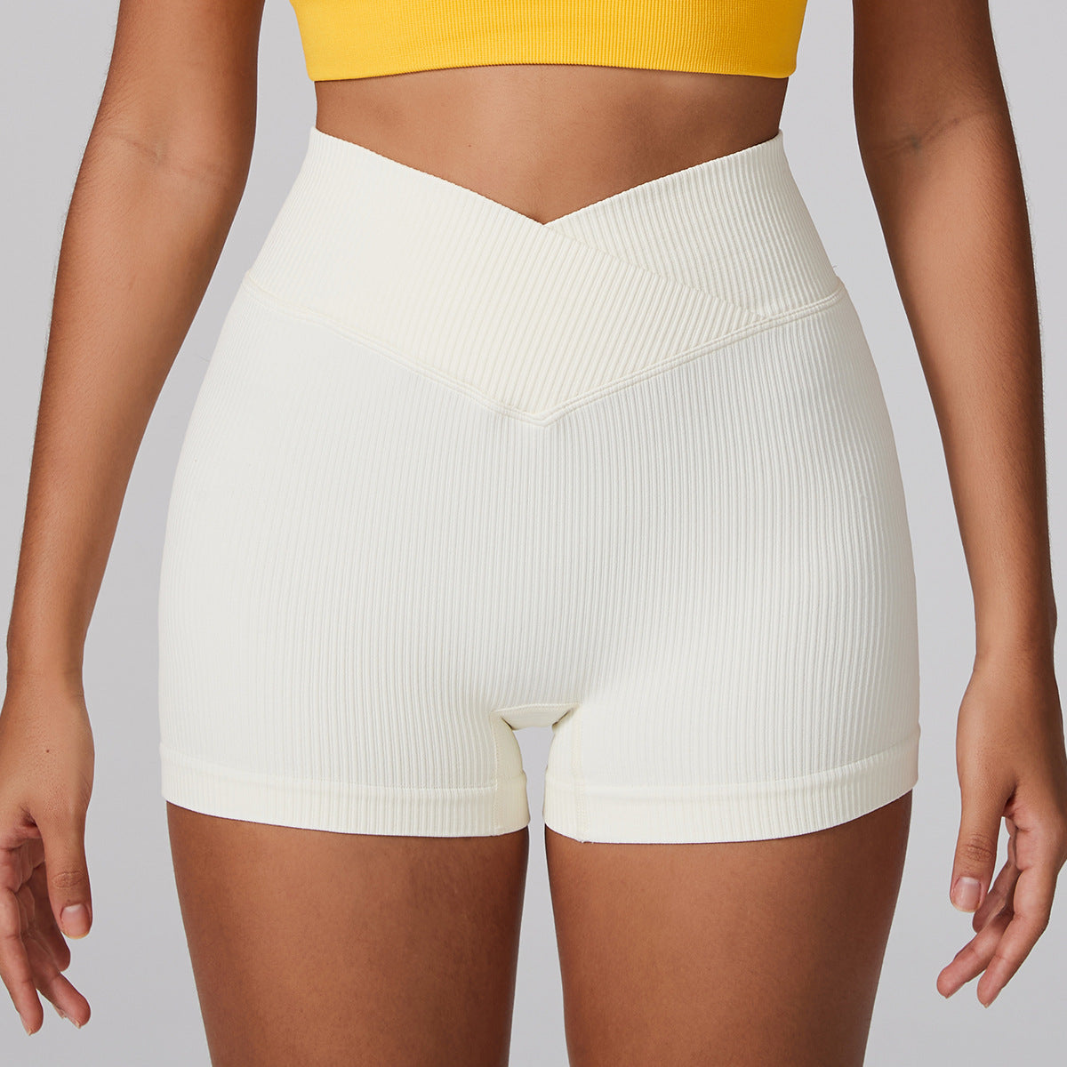 Beige Yoga Shorts - Seamless, High Waist, Tummy Control Size L