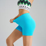 Colorful Blue Yoga Shorts - Seamless, High Waist, Tummy Control Size M