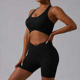 Black Yoga Shorts - Seamless, High Waist, Tummy Control Size M - Front View