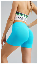 Colorful Blue Yoga Shorts - Seamless, High Waist, Tummy Control Size XL - Front View