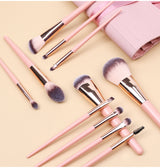 Pink 11 Pcs Makeup Brush Set - Complete Brush Kit with Travel Case - Front View