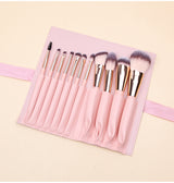 Pink 11 Pcs Makeup Brush Set - Complete Brush Kit with Travel Case - Side View