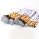 Barrel White Marble Makeup Brush Collection - 10 brushes for face, eyes and lips - Top-Down View