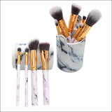 Barrel White Marble Makeup Brush Collection - 10 brushes for face, eyes and lips - 45-Degree Angle