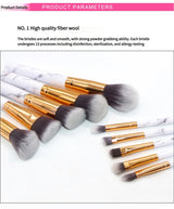 Barrel White Marble Makeup Brush Collection - 10 brushes for face, eyes and lips - Rear View