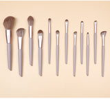 Brown Professional 12 Piece Makeup Brush Kit - Soft Synthetic Brushes for Face & Eyes - Side View