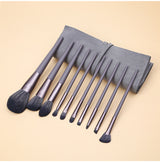 Modern Gray (Brush + Bag) 10 Piece Face Eye Makeup Brush Set - Premium Makeup Blending Brushes - Front View