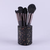 Modern Gray (Brush + Bucket) 10 Piece Face Eye Makeup Brush Set - Premium Makeup Blending Brushes - Front View