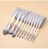 Silver Gray (Brush + Bag) 10 Piece Face Eye Makeup Brush Set - Premium Makeup Blending Brushes - Front View