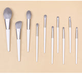 Silver Gray (Brush + Bag) 10 Piece Face Eye Makeup Brush Set - Premium Makeup Blending Brushes - Side View