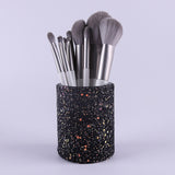 Silver Gray (Brush + Bucket) 10 Piece Face Eye Makeup Brush Set - Premium Makeup Blending Brushes - Front View