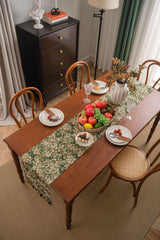 2 pcs Floral Table Runner with Tassels - Jacquard Green Farmhouse Style (33x140cm) - Top-Down View