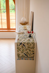 2 PCS Birds & Branch Table Runner - Jacquard Woven Beige with Tassels(33X140CM) - Front View