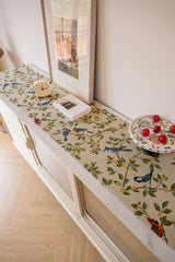 2 PCS Birds & Branch Table Runner - Jacquard Woven Beige with Tassels(33X140CM) - Side View