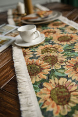2 PCS Sunflower Table Runner with Fringe - Jacquard Woven Cotton Blend (30x140cm) - Front View