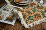 2 PCS Sunflower Table Runner with Fringe - Jacquard Woven Cotton Blend (30x140cm) - Top-Down View