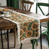 Sunflower Table Runner with Fringe - Jacquard Woven Cotton Blend (30x180cm)