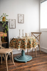 Round Sunflower Tablecloth - Jacquard Woven Cotton with Fringe Trim (150cm) - Top-Down View