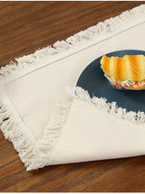 4 PCS Beige Cotton Linen Placemat with Fringe - Solid Color Table Mat for Dining (45X30CM) - Side View