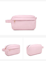 Pink 2-pcs Corduroy Pencil Case - Large Capacity Storage Bag - Front View