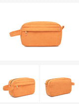 Orange 2-pcs Corduroy Pencil Case - Large Capacity Storage Bag - Front View