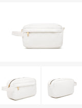White 2-pcs Corduroy Pencil Case - Large Capacity Storage Bag - Front View
