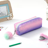 Rainbow Glitter Pencil Cases - Set of 4 Sparkly Stationery Pouches - Side View