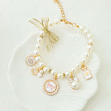 White 4-PCS Pearl Charm Pet Necklace - Adjustable Bowknot Collar for Small Dogs & Cats (L: 30+5CM)