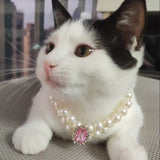 3-pcs Pink Diamond Double Strand Pearl & Rhinestone Pet Necklace - Luxury Collar for Cats & Dogs Size M (25-31CM)