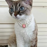 3-pcs Pink Diamond  Double Strand Pearl & Rhinestone Pet Necklace - Luxury Collar for Cats & Dogs Size M (25-31CM) - Front View