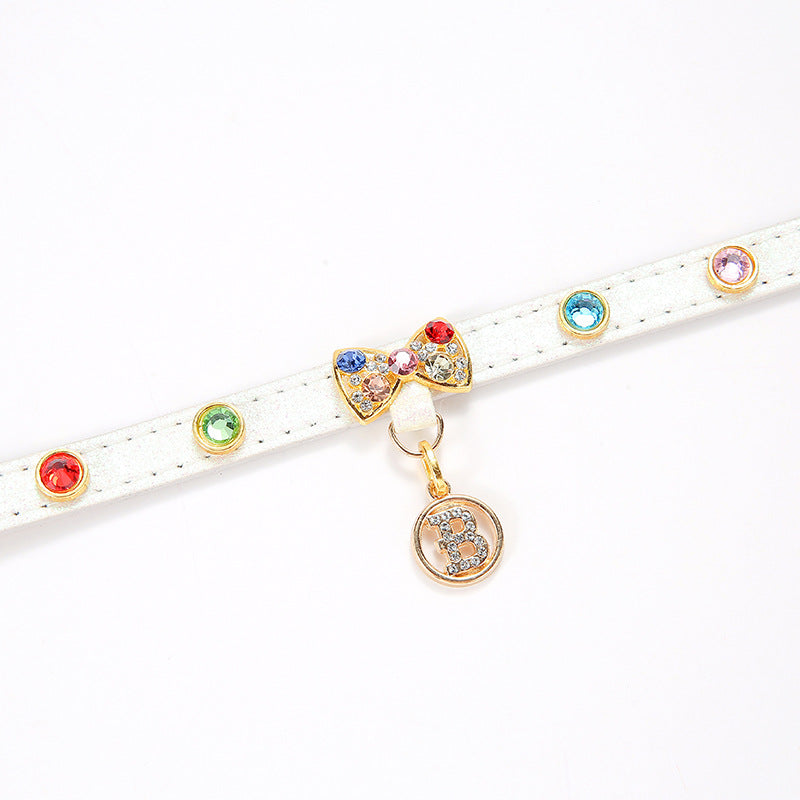 2-PCS Sparkling Rhinestone Bow Cat Collar - Adorable & Safe Pet Collar XS