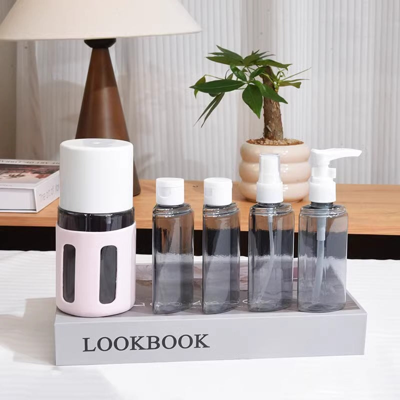 Round Pink 2-Piece 4-in-1 Travel Dispenser Set-Leakproof Refillable Bottles for Toiletries