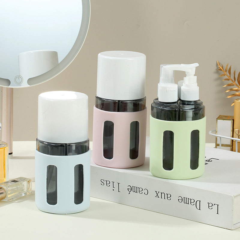 Round Pink 2-Piece 4-in-1 Travel Dispenser Set-Leakproof Refillable Bottles for Toiletries