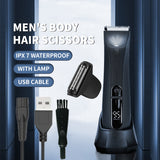 Dual Blades Men's Body Hair Scissors - USB Rechargeable, Waterproof with LED Light