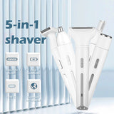 White 5-in-1 Electric Shaver for Women - Versatile Hair Remover for Face & Body - Front View