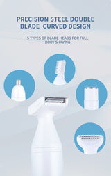 White 5-in-1 Electric Shaver for Women - Versatile Hair Remover for Face & Body - Side View