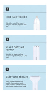 White 5-in-1 Electric Shaver for Women - Versatile Hair Remover for Face & Body - Low Angle