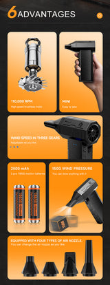 Portable Air Blower - Multi-Use for Computer, Car, Outdoor Inflatables - Front View