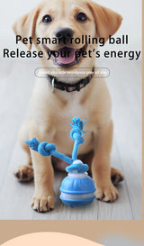 Blue 2-pcs Interactive Dog Toy - Self-Moving Ball with Rope, Boredom Buster - Front View