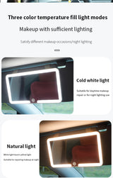 Black Single button Car Sun Visor Makeup Mirror with LED Light - Tri-Color, Touch Control - Close-Up Angle