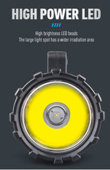 Black LED Searchlight - Rechargeable Handheld Spotlight, 500m Range, Long Lasting - Side View