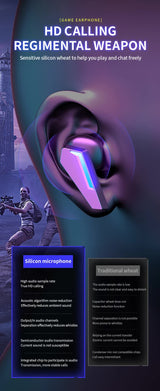 Yellow Wireless Gaming Earbuds - Bluetooth 5.2, Low Delay, 3D Stereo - Close-Up Angle